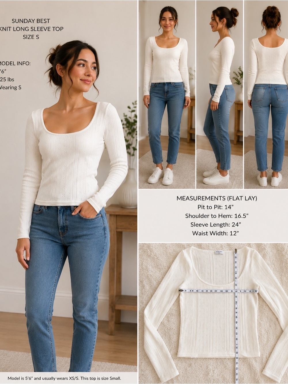 Aritzia Sunday Best White Pointelle Knit Long Sleeve Top Medium Coquette